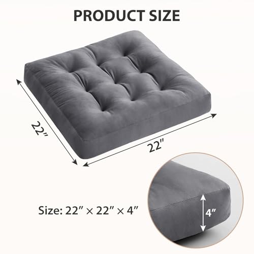 Meditation Floor Pillow Set of 1, Square Large Pillows Seating for Adults, Meditation Cushion Pillow,Tufted Corduroy Cushion for Tatami Living Room or Yoga, Dark Gray, 22x22 Inch - color: Dark Gray