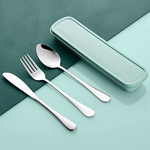 SAOSHYPEI Portable Utensils Set with Case, 4-Piece Stainless Steel Reusable Silverware Set, Travel Flatware Cutlery Set for Camping, Lunch Box, Office, Picnic, Dishwasher Safe - color: Silver1