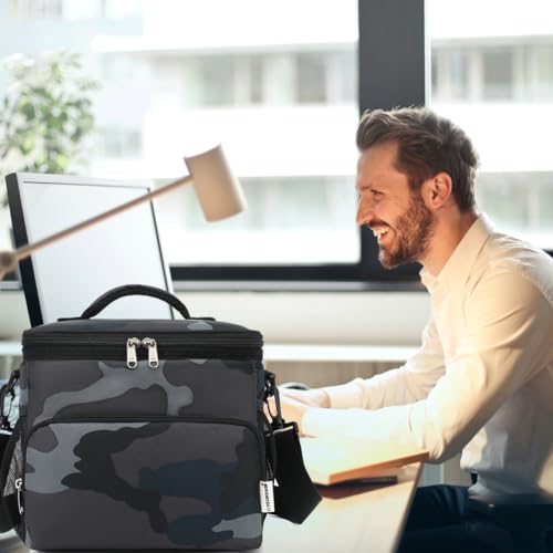 GYEUKHAM Insulated Reusable Lunch Bag Adult Large Lunch Box for Women and Men with Adjustable Shoulder Strap,Front Zipper Pocket and Dual Large Mesh Side Pockets,Black Camo - color: BlackCamo