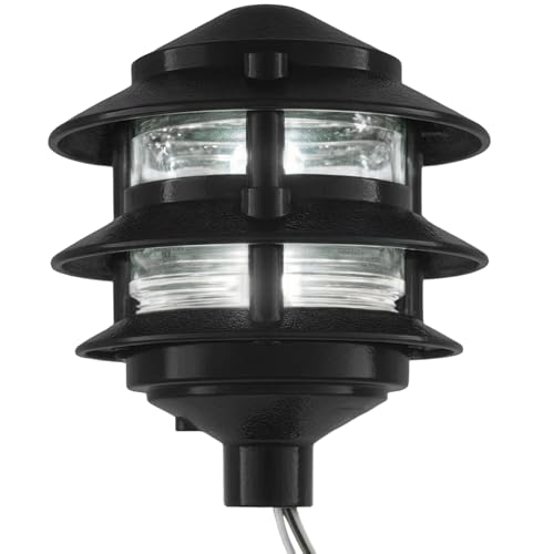 Greenfield Weatherproof Line-Voltage (120V) 3-Tier LED Outdoor Pathway Light – Permanent Outside Light for Walkway, Driveway & Landscaping – Professional Grade & Made in USA – Black - color: Black