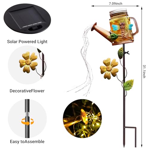 SRNPMIU Solar Watering Can Light, Yard Outdoor Decor Lights, IP65 Waterproof, Hanging Dragonfly Garden Light, Outside Garden Flower Bed Decor, Women Gift, Birthday Gifts - color: Yellow-Dragonfly