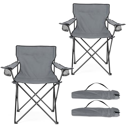 HaSteeL Camping Chair for Adults, Folding Beach Chair Set of 2, Large Foldable Portable Chair for Outdoors Fishing, Hiking, Sporting, Travel, Picnic, Lawn, Hold 275lbs & A Storage Bags (Grey) - color: Grey