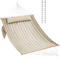 CHULIM Double Quilted Fabric Hammock with Hardwood Spreader Bars and Pillow 450 LBS Capacity 2 Person Large Hammock for Outdoor Patio Backyard Poolside - Tan - color: Tan