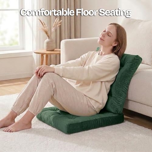 Meditation Cushion Set of 2, Floor Cushions for Adults, Velvet Floor Pillows for Sitting, Tufted Seat Cushions for Yoga, Living Room, Bedroom & Reading Nook, Machine Washable, 22 x 22 Inch, Green - color: Green, size: 2pack