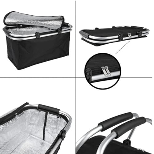 Cooler Insulated Picnic Baskets Foldable Cooler Bag with Handle Collapsible Shopping Basket for Outdoor Camping, Black - color: Black