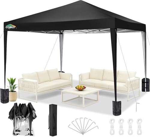 COBIZI Canopy 10x10 Pop Up Canopy Tent Party Tents for Parties Weddings Backyard Waterproof Canopy Outdoor Commercial Canopy Event Tent with Stakes, Ropes, Sandbags, Black - color: BLACK, size: 10x10FT without sidewall