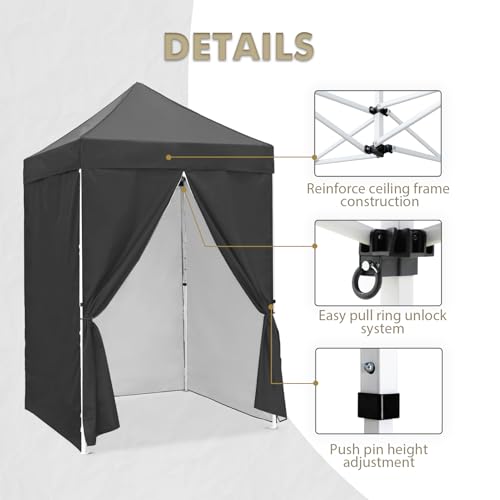 EAGLE PEAK 5x5 Instant Canopy with 4-Side Wall Panels, Small Pop up Portable Canopy Tent with Carry Bag, Light Weight Sun Shelter for Sports, Camping and Beach, Gray - color: Gray