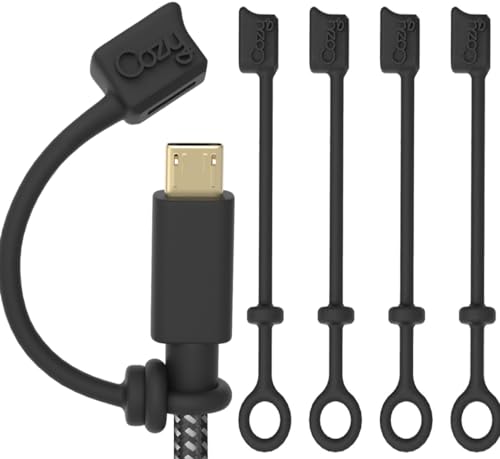 Cozy [4-Piece] USB Caps/Tether for Micro USB Cable & Compatible with Apple Charging Cable (Black) - color: Lightning/Micro USB - Black