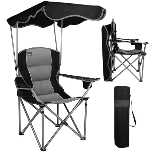Northroad Folding Camping Chairs with Canopy Shade, Beach Chair w/Cup Holders, Armrests & Carry Bag for Outdoors Travel Sports Fishing, Black - color: Black