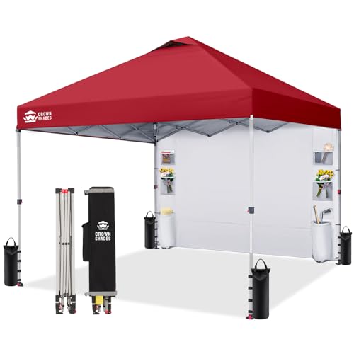 CROWN SHADES Canopy Tent 10x10 Pop Up Canopy Outdoor Shade with Pockets Sidewall, Easy Up Sun Shelter with One Person Set Up Center Lock, Portable Instant Camping Beach Canopy Tents, Red - color: Red