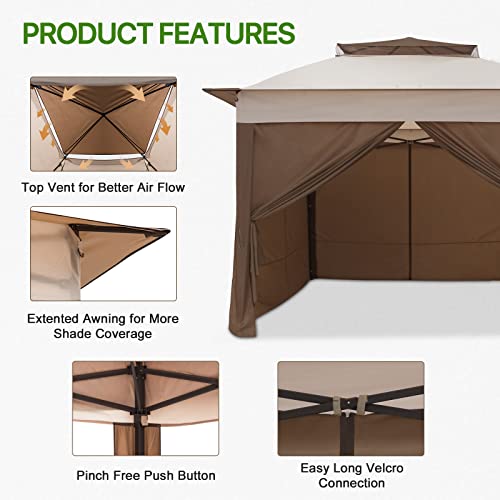 COOS BAY 11x11 Pop Up Gazebo with 4 Sidewalls, Instant Outdoor Canopy Tent with UPF 50+ UV Protection, Water Resistant Shelter with Carry Bag, Stakes & Ropes, Beige - color: Beige