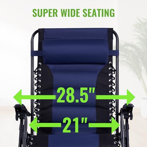Backyard Expressions Deluxe XL Padded Recliner Zero Gravity Chair – Ergonomic Anti-Gravity Lounger with Folding Design, Side Tray, and Adjustable Headrest - color: Black/Blue