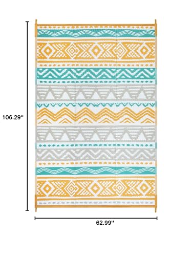 Lahome Waterproof Outdoor Rug 6x9, Reversible Outdoor Plastic Straw Rug for Camping, Large RV Outdoor Patio Rug, Outdoor Rugs Carpet for Porch Deck Backyard Balcony Picnic(Blue/Yellow,6'x 9') - color: Blue/Yellow, size: 6'x9'