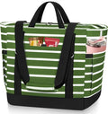 HUANLANG Soft Cooler Bag Insulated for Travel,Large Insulated Grocery Bags with Zippered Top,PEVA Collapsible Food Delivery Cooler Bag for Beach, Travel, Picnics - color: Army green and white stripes