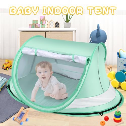 Baby Beach Tent,Large Pop Up Beach Tent Sun Shade for Beach,Portable Baby Travel Tent with Mosquito Net,Indoor Baby Play Tent,UPF 50+ UV Protection Sun Shelters for Infants - style: Green