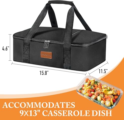 Insulated Casserole Carrier 9x13 Inch, Durable Nylon, Leak-Proof Casserole Dish Carrier, Casserole Carriers for Hot or Cold Food (Black) - color: Black