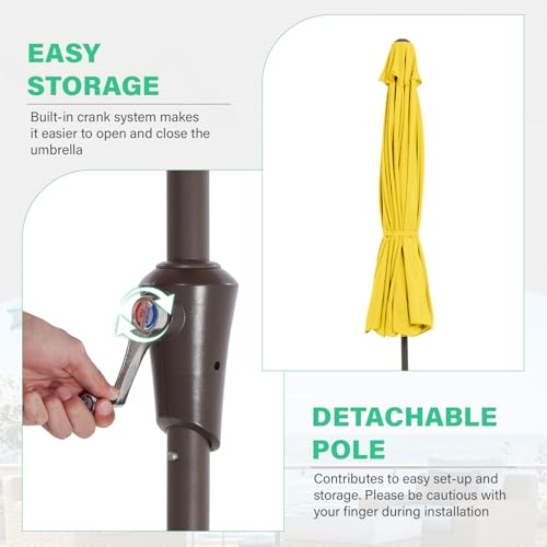 JEAREY 9 FT Patio Umbrella Outdoor, Table Umbrellas Market Umbrella w/Push Button Tilt/Crank, 8 Sturdy Ribs(Yellow) - color: Yellow