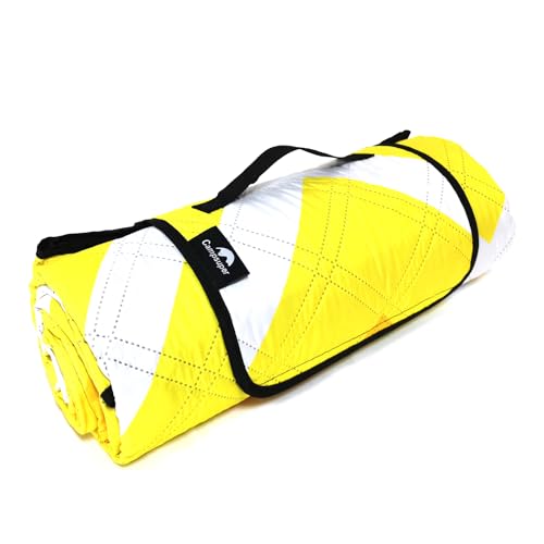 Picnic Blankets Machine Washable, 79''x79'' Extra Large Waterproof Foldable Compact Beach Blankets, Oversized XL Outdoor Mat for Spring Summer Camping, Park, Travel - color: Yellow Wave