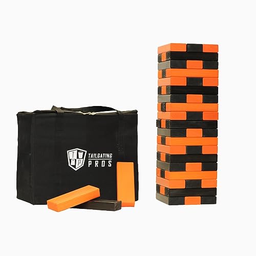 Tailgating Pros Premium Giant Toppling Timbers with Carrying Case – Choose Your Team Colors! Jumbo Outdoor Yard Game, Tower Grows to Over 5 Feet! - color: Orange/Black