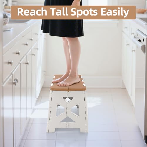 neotidy Foldable Step Stool (1 Pack), 12.9” Tall up to 300 lb Sturdy Plastic Folding Step Stool for Adults Kitchen Bathroom, Portable Small Stool Travel Foot Stool Dark Brown - color: Dark Brown