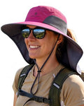 Camptrace Sun Hats for Women Men UPF 50+ UV Protection Wide Brim Hiking Fishing Hat with Neck Flap - color: 03-fuchsia