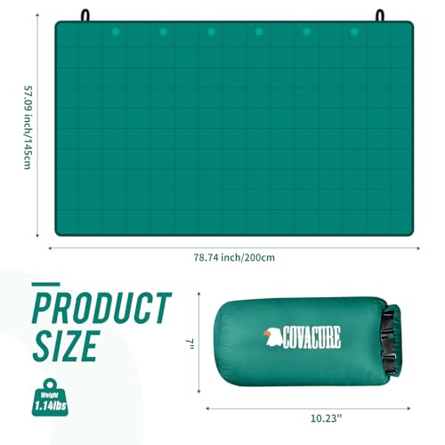 COVACURE Camping Blanket - Waterproof Outdoor Blanket, Packable & Lightweight, Warm Puffy Quilt for Camping, Hiking, Backpacking, Travel, Beach Essentials - color: Down Green