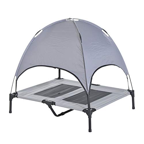 PawHut Elevated Portable Dog Cot Cooling Pet Bed with UV Protection Canopy Shade, 36 inch - color: Gray, size: 36 inch