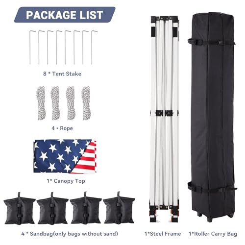10 x 10 Pop Up Canopy, All Season Instant Canopy with 2 Sidewalls and Vented Roof, Portable Party Tent with Wheeled Carry Bag and Sandbag for Camping, Picnic, Party, Red, White and Blue - color: Flag, size: 2 Side Walls