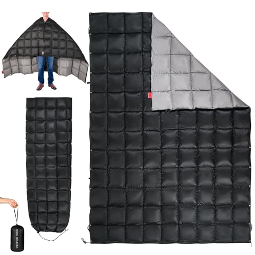 Down Camping Blanket - Lightweight, Packable, Warm & Puffy Outdoor Travel Quilt for Sleep, Hiking, Backpacking, Stadium, Festivals, Water-Resistant Sleeping Bag 55"x79" - color: Midnight Black, size: 1LB 1.6OZ / 79" x 55"