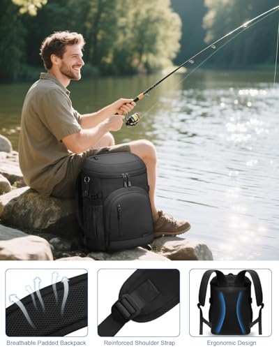 Pritent Cooler Backpack Insulated Waterproof,30/45 Cans Backpack Coolers Leakproof Lunch Backpack for Men Women Portable Soft Cooler Bag for Beach Camping Trave Picnic - color: Black, size: 30 Cans