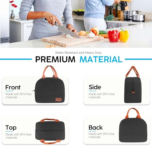 Lunch Bag Lunch Box for Women & Men, Large Capacity Insulated Lunch Bag for Adult, Leakproof Reusable Lunch Tote Bags for Work/Office/Travel/Picnic (Black) - color: Black
