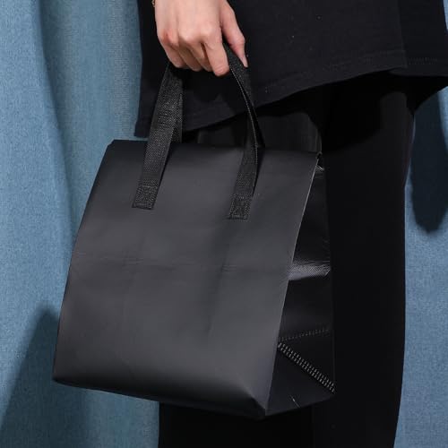 50 Pcs Insulated Take Away Bags,Thermal Insulation Food Bag for Coffee, Milky Tea,Take-away Dinner, Fresh Seafood, Cold or Warm Food drive for Restaurant, Retail Store or Picnic/BBQ (Black)