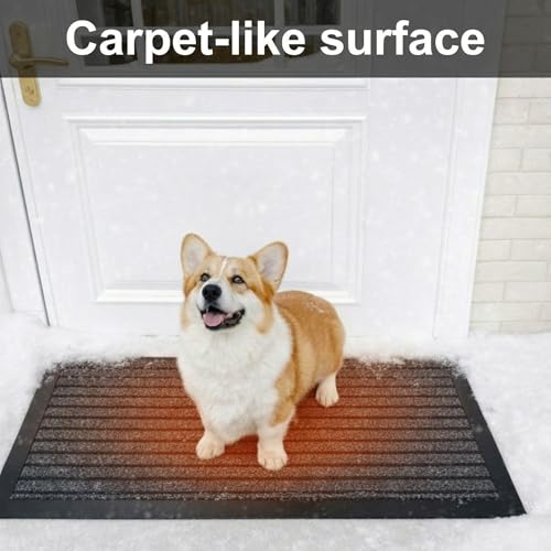 Baquler Heated Snow Melting Mats Winter Heated Outdoor Mats No Slip Melts up to 3 Inch/h Connection with 9.84 ft Power Cord for Snow Removal Stair Step Driveway Walkway(Classic,20 x 30 Inch,Grey)