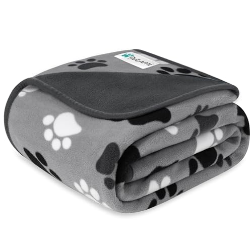 PetAmi Waterproof Pet Blanket Dog Bed Couch Cover for Furniture, Reversible Washable Soft Fleece - color: Paw Print Gray, size: Large (40x60)