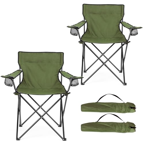 HaSteeL Camping Chair for Adults, Folding Beach Chair Set of 2, Large Foldable Portable Chair for Outdoors Fishing, Hiking, Sporting, Travel, Picnic, Lawn, Hold 275lbs & A Storage Bags (Green) - color: Green