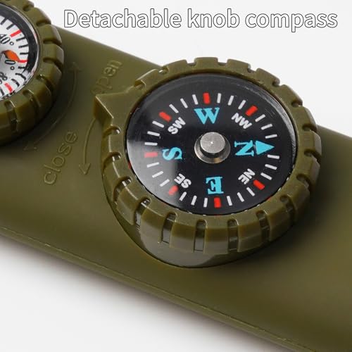 Multifunctional Survival Emergency Whistle for Kids with Compass Hiking Survival, Thermometer & Neck Lanyard | Emergency Safety Gear for Hiking, Camping, Kayaking, Boating, Climbing - color: army green2pcs