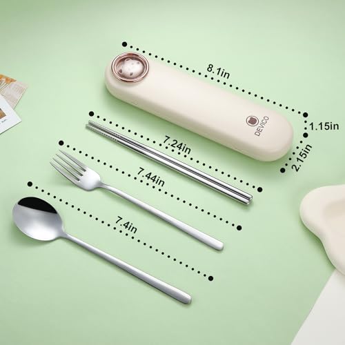 DEVICO Travel Utensils with Case Cute, Reusable Silverware for Lunch, Portable Cutlery Set, 18/8 Stainless Steel Fork Spoon Chopsticks in Cartoon Case, Dishwasher Safe (Light Yellow) - color: Light Yellow