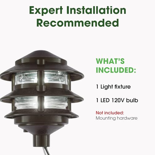 Greenfield Weatherproof Line-Voltage (120V) 3-Tier LED Outdoor Pathway Light – Permanent Outside Light for Walkway, Driveway & Landscaping – Professional Grade & Made in USA – Bronze - color: Bronze
