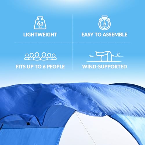 Beach Shade, The Classic Wind-Supported Beach Canopy with UPF 50+ Protection, 7.5ft Tall, Portable & Easy Setup Beach Sun Shelter for 3-6 People - color: Ocean Blue