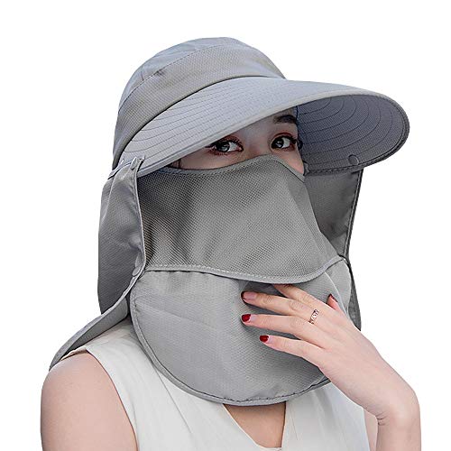 Outdoor UPF 50+ UV Sun Protection Waterproof Breathable Face Neck Flap Cover Folding Sun Hat for Men/Women - color: Grey