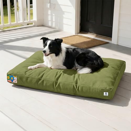 Sytopia 36 Inch Canvas Outdoor Dog Bed for Large Dogs, Durable Indoor Patio Pet Pad for Crate, Great Gift for Pets with Waterproof Machine Washable Removable Cover, Green - color: Green, size: Large