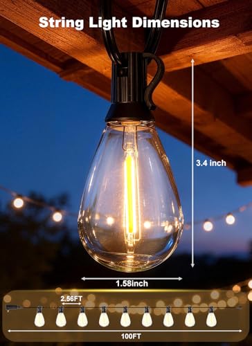 100FT Outdoor String Lights Waterproof, 36+1 Shatterproof S11 LED Bulbs, Extra Long Patio Lights for Outside, Bistro Cafe Decor, Backyard Garden Hanging Lights, Outside Fence Light String - size: 100FT
