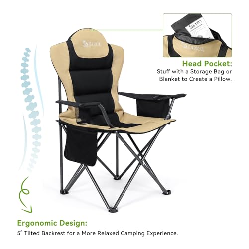 Camping Chairs for Adults, Heavy Duty Camping Chairs 2 Pack, Folding Chairs for Outside, Support 380 LBS, Portable Travel Outdoor Camp Chair with Cup Holder & Cooler Bag, Sports Chairs, Khaki - color: Khaki, size: 2 PCS