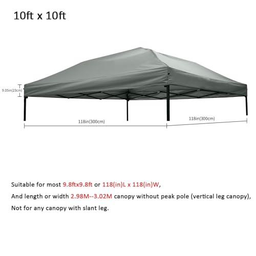 10x10 Canopy Replacement top,10x10ft Pop Up Canopy Top Cover,Silver Coated Durable Replacement Canopy top for Straight Leg Canopy Frame,Grey(1 PCS Top Cover Only) - color: Gray