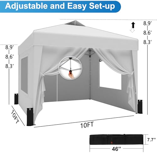 SANWAY 10x10 Pop Up Canopy Tent with Sidewalls x 4 – Easy Setup Canopy Tent, Waterproof, UV-Resistant, Portable with Carry Bag for Outdoor Events, Camping, and Backyard Parties – Silver White - color: Silver White