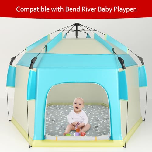 Hexagon Playpen Mat Compatible with Bend River Baby Play Pen, Hexagon Play Mat, Non Slip and Padded Play Mat Grey with Star Print - color: Grey With Star, size: for Bend River Baby Playpen with Canopy