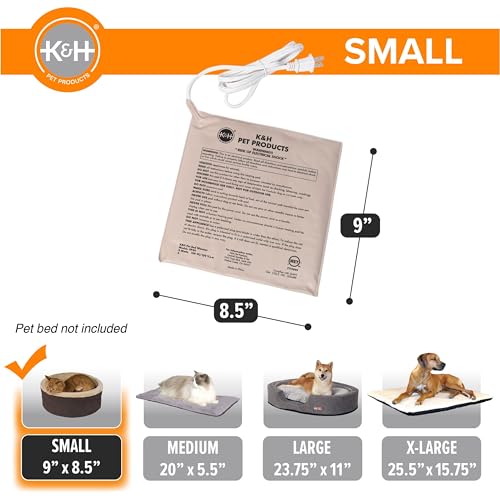 K&H Pet Products Pet Bed Warmer, Turn Any Pet Bed Into a Heated Cat or Dog Bed, Waterproof Indoor Heated Warming Pad Insert, Automatic Temperature, Safety Listed - Small 9 X 8.5in Tan - size: Small