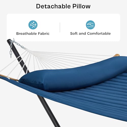 SUPERJARE Curved-Bar Hammock with Stand, 2 Person Heavy Duty Hammock Frame, Detachable Pillow & Portable Carrying Bag, Perfect for Outdoor & Indoor, Navy Blue - color: Navy Blue