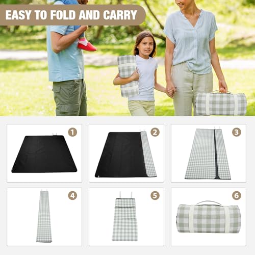Picnic Blankets Outdoor Extra Large - 80"x80" Portable Waterproof Picnic Blanket, Machine Washable 3-Layer Foldable Park Mat with Sandproof Backing for Grass, Hiking, Travel, Concerts, Indoor (Green) - color: Green
