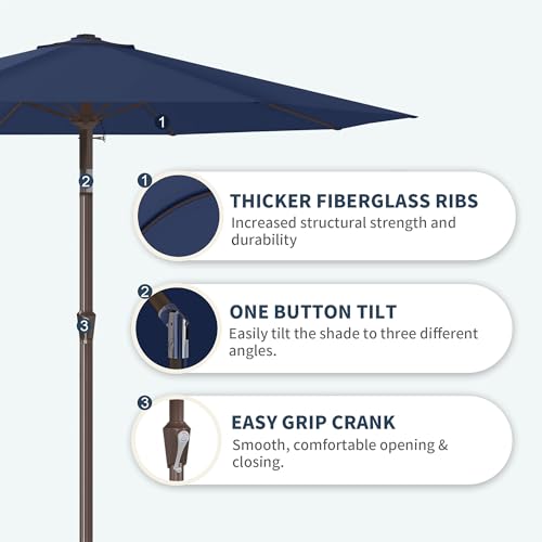 PatioKingdom 11FT Patio Umbrella,Outdoor Umbrella with Push Button Tilt and Crank,Market Table Umbrella with 8 Sturdy Fiberglass Ribs UV Protection - color: Navy, size: 11ft
